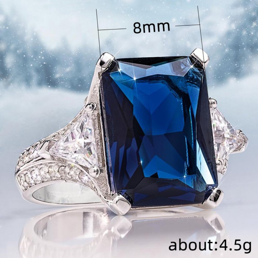 Radiant Cut Blue Gemstone Zircon Luxury Party Rings for Women, PD506 - Picture 5 of 5